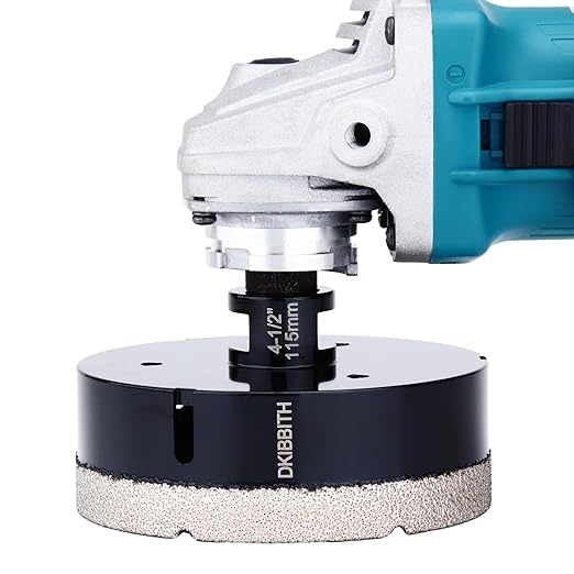 DKIBBITH 4-1/2in Dry Diamond Core Drill Bit, Tile Hole Saw for Ceramic Porcelain Granite Quartz Marble Tiles Stone Brick Glass Block with 5/8-11 Thread Fit Angle Grinders, 115mm Black