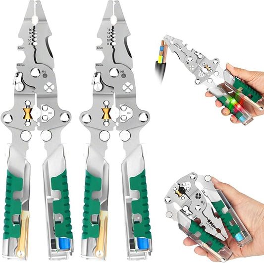 18 In 1 Foldable 竊톓re Stripper, 2025 New Wire Strippers with Voltage Detector, Multifunctional Wire Stripping Pliers for Cutting And Pulling Wires Cable, Cable Cutters with Plier, Crimper (2PCS)