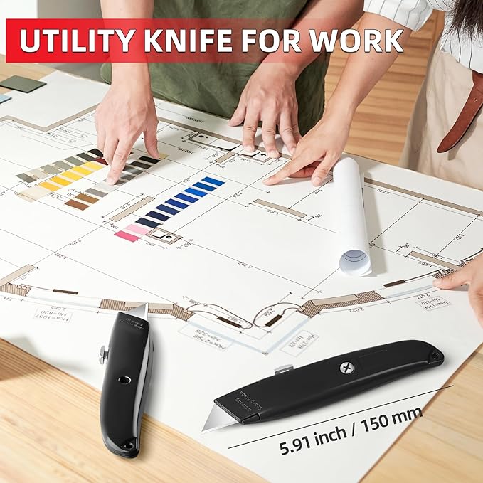 DIYSELF 30 Pack Box Cutter Heavy Duty Aluminium Shell Utility Knife | SK5 Steel Sharp Blade | Retractable Knife for Cutting Cartons Ropes and Cardboard | Home and Office Use, PVC Pipe Cutter (Black)
