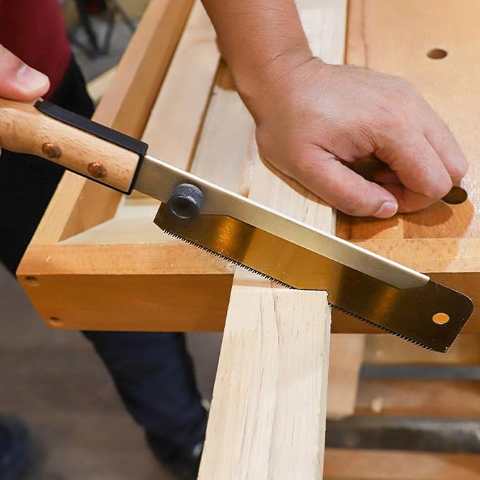 Small Woodworking Hand Saw SK5 Carbon Steel Bamboo Log Handle for Gardening and Outdoor Projects 7 Inch Double Sided Teeth Flush Cut Saw for Woodworking