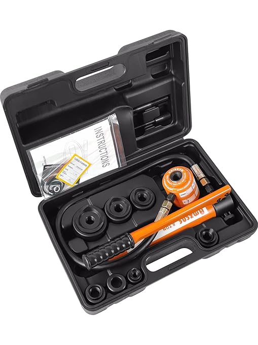 AMZCNC 8 Ton 1/2" to 2" Hydraulic Knockout Punch Driver Tool Kit Electrical Conduit Hole Cutter Set KO Tool Kit with 6 Dies Hole Complete Tool (Knockout Punches) (8T竊?/2"~2"竊?