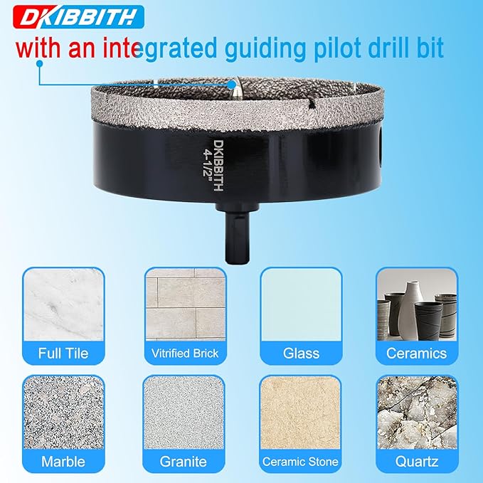 4-1/2" Diamond Hole-Saw Bits with Pilot Drill Bit 4-1/2 in Diamond Tipped Tile Hole Saws with Guiding Bit for Accurate Drilling, for Porcelain Tile Ceramic Pottery Granite Stone Glass Bottles 115mm