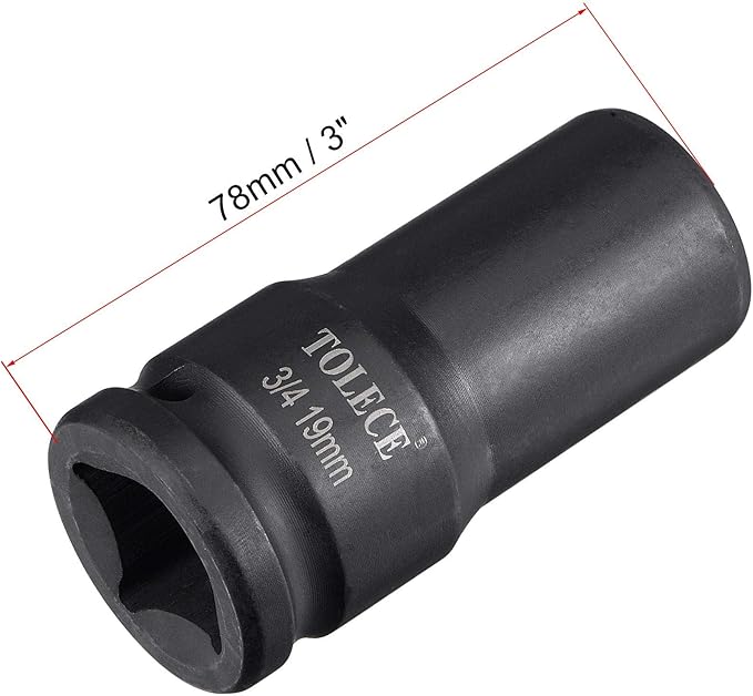 uxcell 3/4-Inch Drive 19mm 12-Point Deep Impact Socket, CR-MO Steel 78mm Length, Metric Sizes