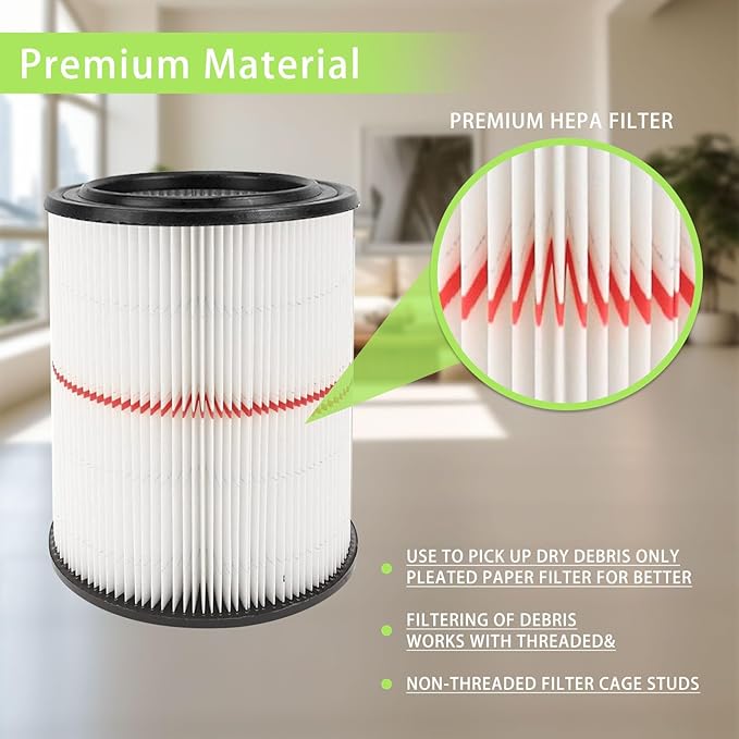 MZY LLC 2 Pack 17816 Filter for Craftsman Shop Vac Filter Cartridge Filter Replacement with 4 Pcs CMXZVBE38749 General Purpose Shop Vacuum Dust Collection Bags for 16 and 20 Gallon Shop Vacuums