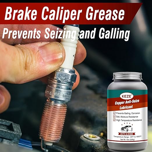 Keze Anti Seize Lubricant Copper Grease High Temp Anti-Seize Spark Plug Grease Prevent Salt and Moisture Heat Resistant Auto Lubrication Bottle Brushes for Caliper Pin Oxygen Sensor Lawnmower, 8 Oz