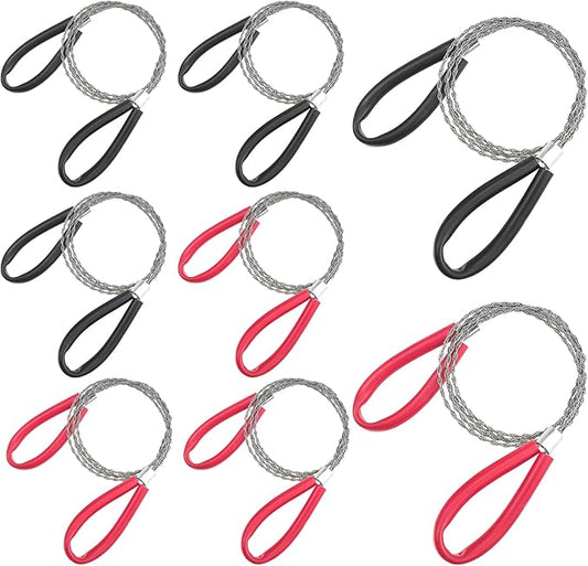 8 PACK Stainless Steel Wire Saw Emergency Saw Kit, 27Inch Light Weight for Wood Camping Hiking Hunting, Red, Black