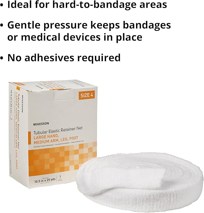 McKesson Tubular Elastic Retainer Net Dressing, Non-Sterile, Hand, Arm, Leg, Foot, Size 4, 10 1/2 in x 25 yd, 1 Count, 1 Pack