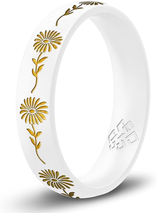 Knot Theory Birth Flower Silicone Ring for Women - 4mm Comfort Fit Wedding Band Engagement Ring