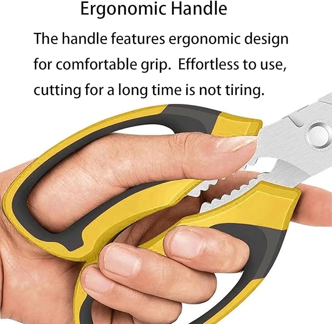 Utility Scissors all Purpose Heavy Duty, 8-Inch sharp Scissors with Protective Cover, Stainless Steel Serrated Blades Cut Cardboard, Wire, Leather, Fabric, Nutcracker - Yellow
