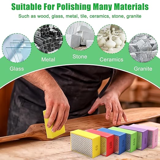 6PCS Diamond Hand Polishing Pads, Wet & Dry Diamond Sanding Pads 60#, 120#, 240#, 400#, 600#, 1000# Grit Sanding Block for Ceramic Tile Glass Wood Marble Grinding