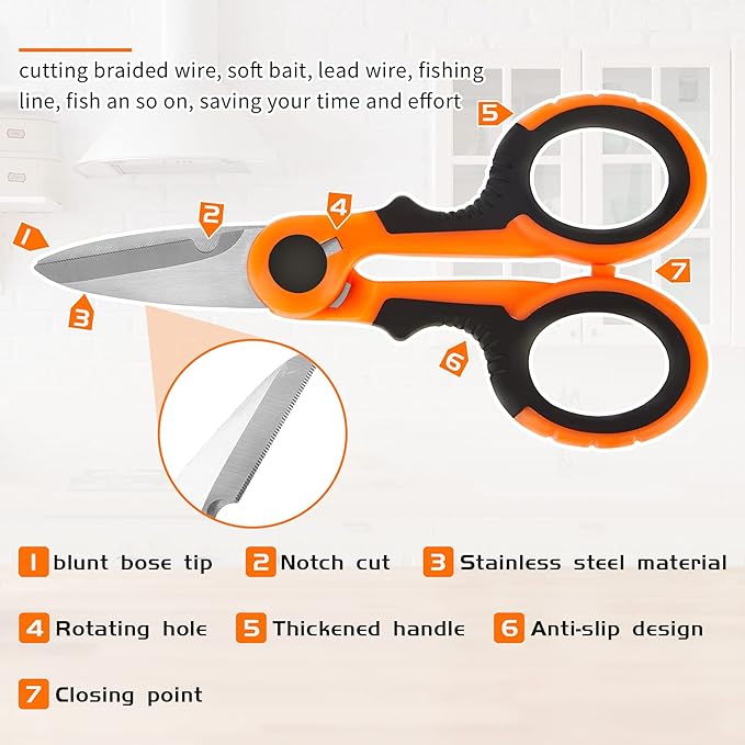 Honoson 2 Pcs 5.7" Fishing Scissors Braided Line Cutters Fishing Heavy Duty 3cr13 Non Slip Serrated Edge Scissors Saltwater Freshwater Braid Multi Function Cutter for Trimming (Orange)