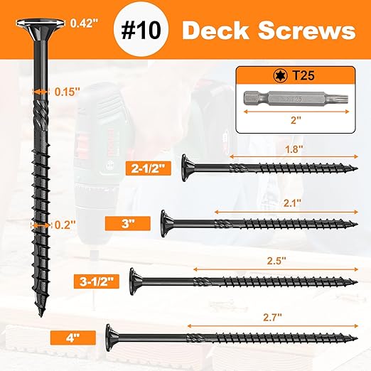 #10 x 3-1/2??Deck Screws, 316Pcs Star Drive Wood Screws, Rust Resistant Timber Screws for Timber/Log/Landscaping Wood, T25 Star Bit Included, Black