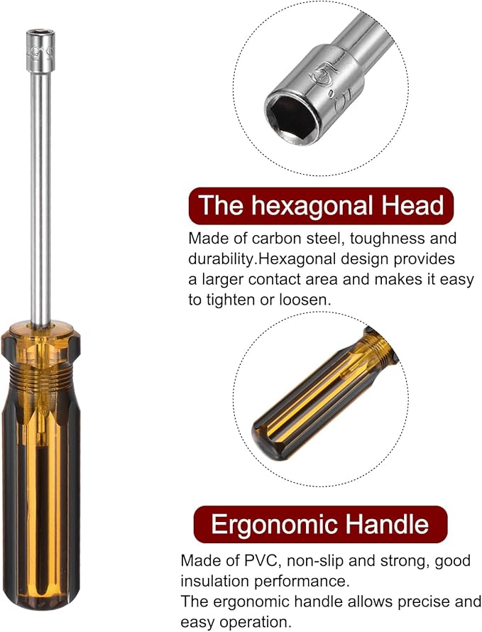 HARFINGTON Metric Hex Nut Screwdriver 5.5mm Carbon Steel Ergonomic PVC Grip Non-Magnetic Socket Wrench Screwdriver Hand Tool for Automotive Maintenance Home Improvement.