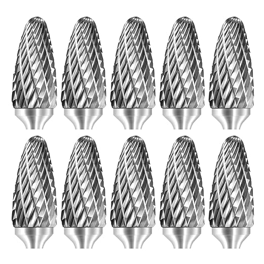 SF-5 Tungsten Carbide Burr Rotary File Tree Shape Radius End Shape Double Cut for Die Grinder Drill Bits 1/4'' Inch Shank Diameter and 1/2'' Diameter of Cutter 1'' Inch Cutter Length - 10Pcs