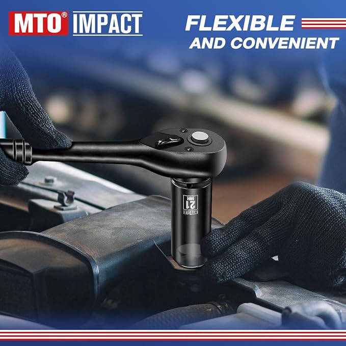 MTO 1/2" Drive 21mm Deep Impact Socket, 6-Point Metric Socket for Automotive Maintaince, CR-V Steel Meets ANSI Standards