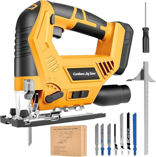 Jig Saw Compatible with Dewalt 20V Max Battery (No Battery), Cordless Jig Saw Brushless Jigsaw Tool with LED Light, 0°- 45° Bevel Cuts, 3 Orbital Settings for Straight/Curve/Circle Cutting