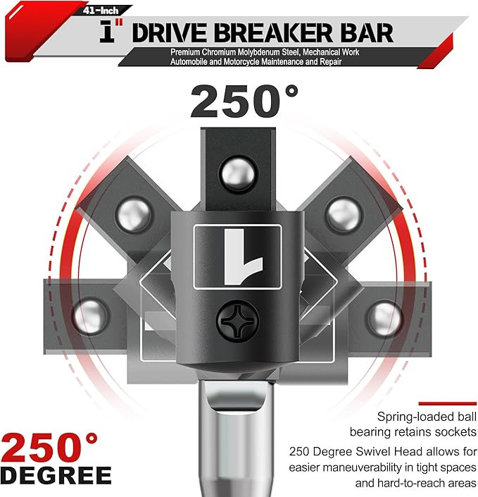 41-Inch 1??Drive Breaker Bar, Heavy Duty Extension Breaker Bar, 250째 Rotatable Head, Premium Chromium Molybdenum Steel, Mechanical Work, Automobile and Motorcycle Maintenance and Repair