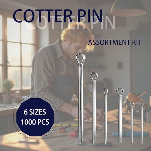 1000 Piece Cotter Pin Assortment Kit - 6 Sizes (1/16??to 5/32?? Durable Split Pins with Case, Corrosion-Resistant for Tractors, Trailers, Marine & Industrial Machinery - Bulk Multi-Size Cotter Key Set