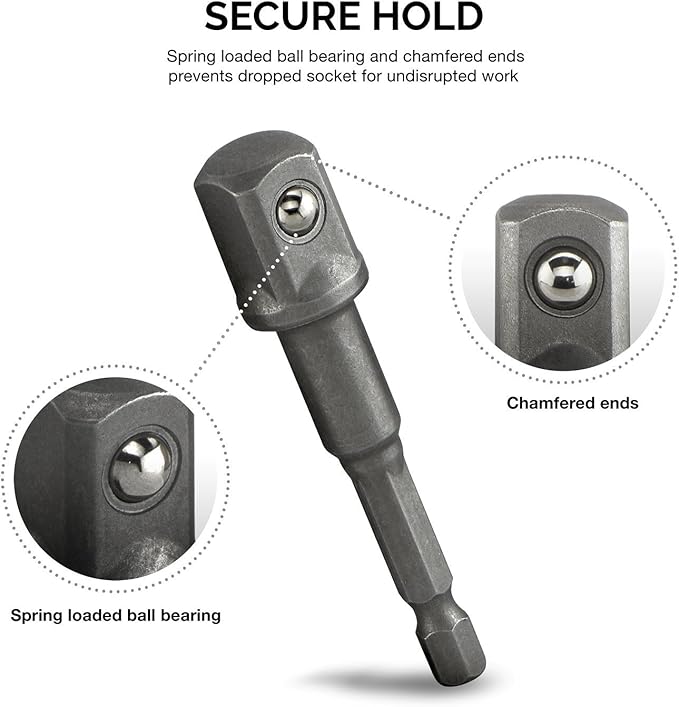 Impact Socket Adapter Set for Drill - 1/4 3/8 1/2" Impact Grade Driver Bit Set Extension Bit with Holder Ratchet Wrench Nut Hex Drive Adapter