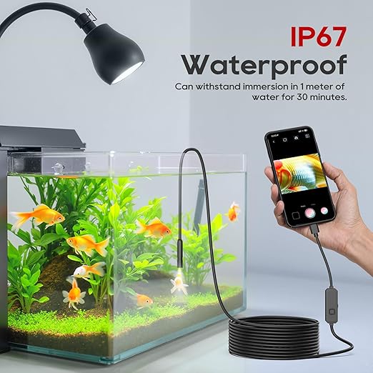 TOPDC Endoscope Camera with Light, 1920P HD Scope Camera, 8 LED Adjustable Inspection Borescope for Android and iOS, 16.4ft Semi-Rigid Snake Cable, IP67 Waterproof
