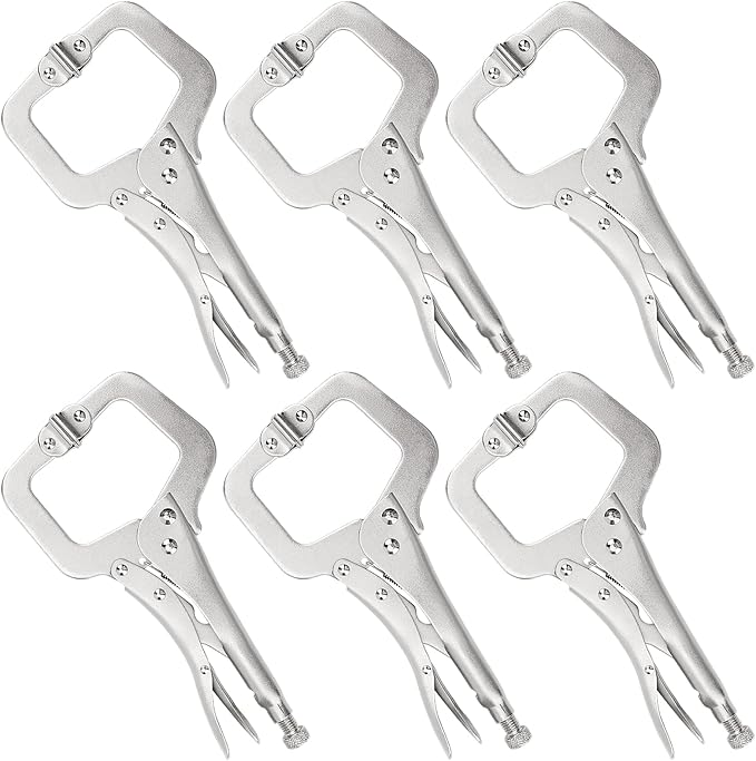 JOIKIT 6PCS 11 Inch C-Clamp Locking Pliers, Welding Pliers, C-Clamp with Swivel Pads, Vise Grip for Carpentry, Welding, Electrical Equipment