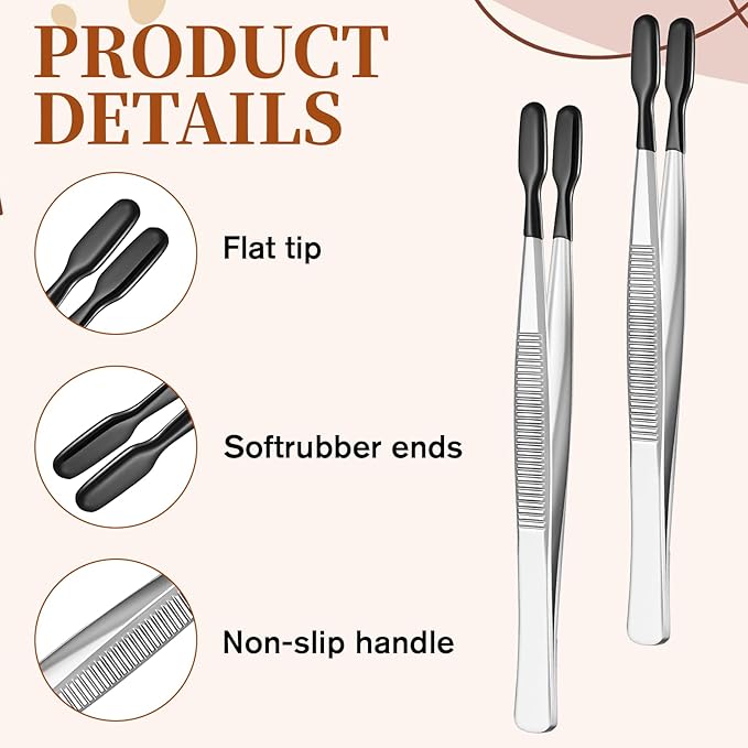 Rubber Tipped Tweezers, 2 Pieces Flat Tip PVC Rubber Coated Precision Tweezers, Long Tweezer, for Stamps Coins Jewelry Crafts Industrial Electronic Lab