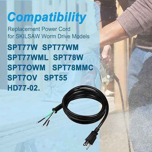 95104L Circular Saw Replacement Cord for SKILSAW Worm Drive Saw SPT77W, SPT77WM, SPT77WML, SPT78W, SPT70WM, SPT78MMC Heavy Duty Power Cord for SKIL Saw Tools Parts