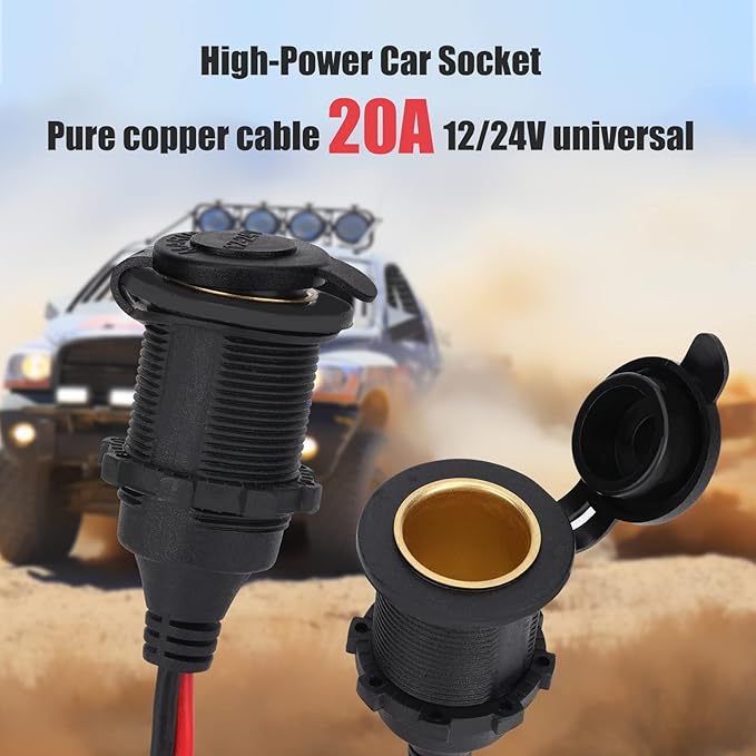 4FT 12V/24V Fixed Thread Cigarette Lighter Socket Extension Cable with Perforated Terminal Direct Battery Type car Cigarette Lighter Adapter 2.5mm² Heavy Duty Cable 20A (Free Two Blade fuses）