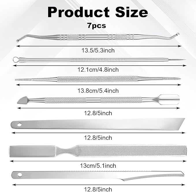 7 Pack Ingrown Toenail Tool Pedicure Tools for Feet, Stainless Steel Toenail Removal Kit, Professional Surgical Manicure Treatment Pedicure Tools for Feet Under Nail Cleaner Correction Polish Pain