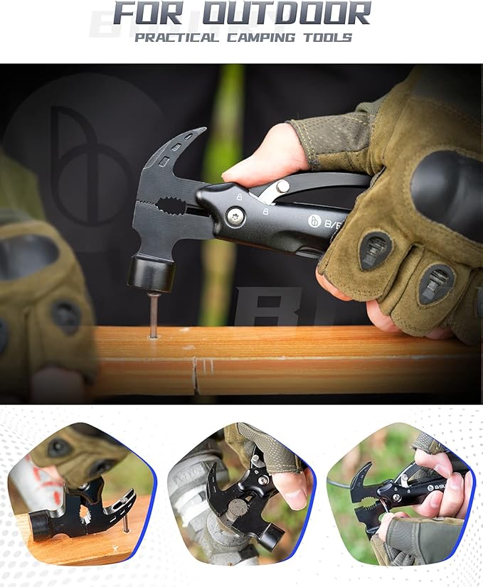BIBURY Hammer Multitool, Christmas Stocking Stuffers for Men, 12-in-1 Survival Gear Outdoor Multi Tool, Gifts for Men Dad Him Husband, White Elephant Gifts for Adults, Anniversary Christmas Gifts