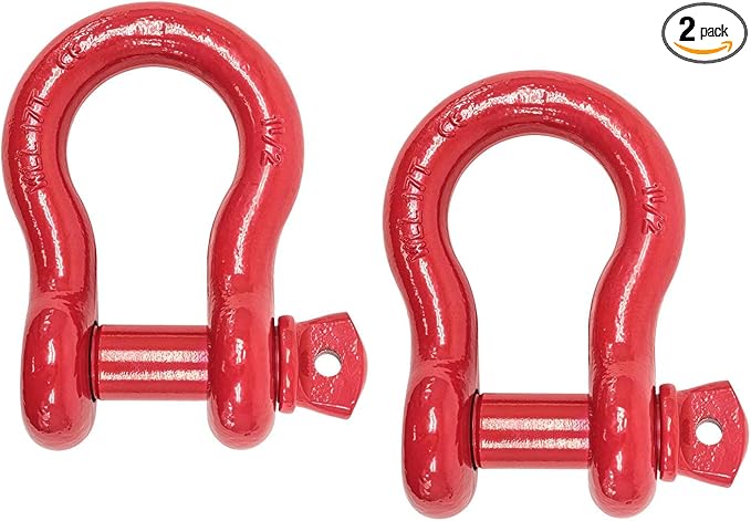 Mytee Products (2 Pack 1-1/2" Anchor Shackle Forged Carbon Steel w/Alloy Screw Pin WLL # 17 Tons (34,000 lbs)| Double Rust Protection Heavy Duty D Ring Shackle for Towing, Rigging & Vehicle Recovery