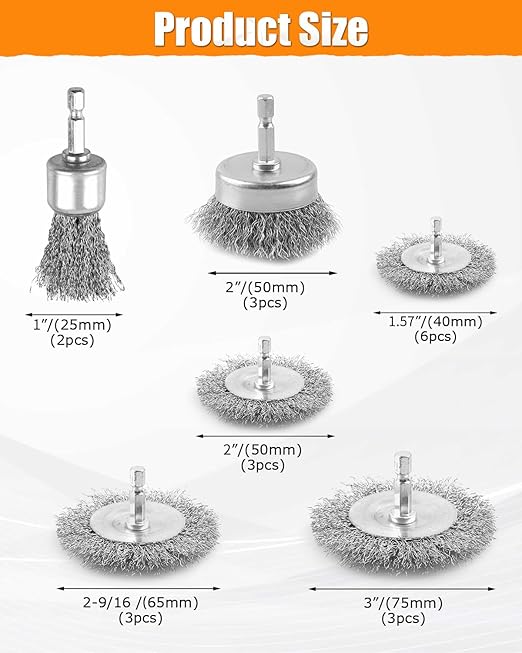 Wire Brush for Drill Set, 20 PCS Wire Wheel Cup Brush with 1/4'' Hex Shank, Drill Wire Brush Attachment, Ideal for Removing Rust/Corrosion/Paint - Extend Life & Reduced Wire Brea