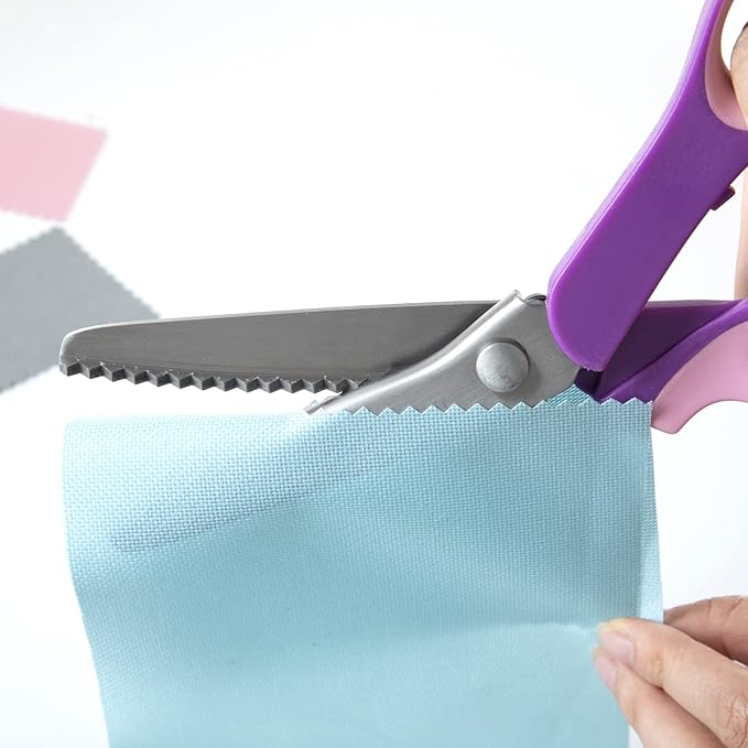 Purple Serrated Pinking Shears, 9.3 Inch Sharp Stainless Steel Blades Zig Zag Scissors, Comfort Grip Handled Professional Dressmaking Paper Leather Fabric Craft Scissors