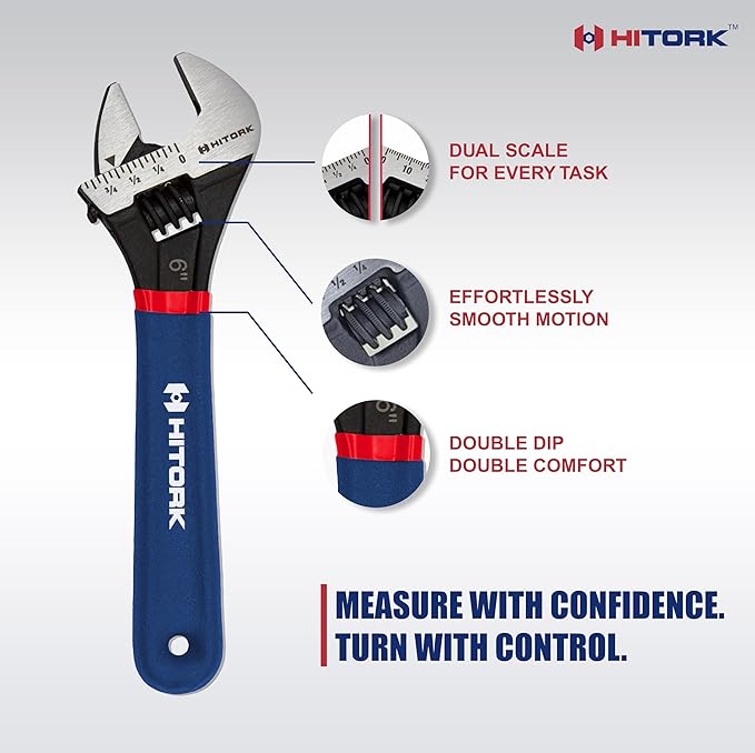 HITORK 2 piece Adjustable Wrench Set, 6 & 10 Inch, CRV Steel, Black Oxide, Double Dip Sleeve, Quick Adjust, Laser Etched SAE & Metric Scale, Anti Rust & Durable ??For Plumbing, Garage & Workshop