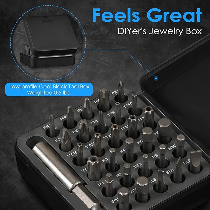 31in1 S2 Steel Screwdriver Bit Set with 1/4" Magnetic Bit Holder, Mini EDC Tool, for 1/4" hex shank screwdriver, bit holder, power tool, hand tool