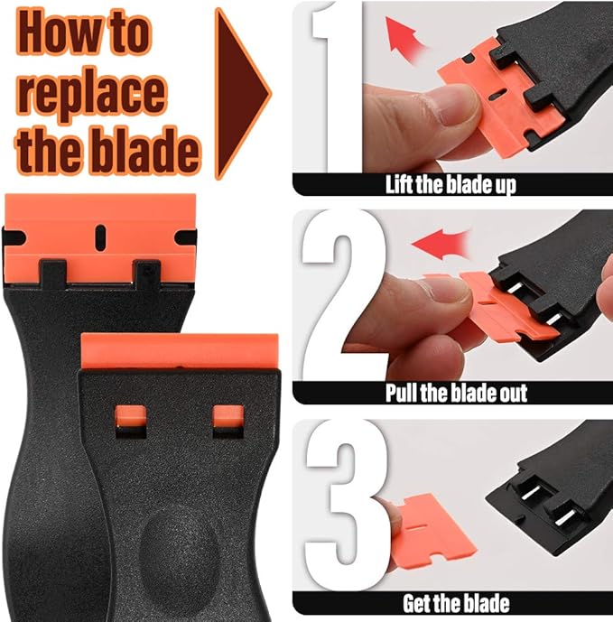 Sticker Scraper Tool Set include 120 Pcs 1.5 Inch Plastic Scraper Blades + 2 Pcs Plastic Razor Blade Scraper for Auto Vinyl Wrap Window Tint Glass Cleaning Adhesive Glue Paint Remove Plastic Scraper