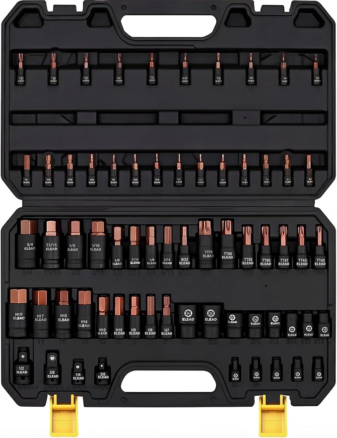66-Piece Torx Bit & Hex Bit Socket Set: Premium CR-V & S2 Alloy Steel, Star T8-T70 & E-Torx E4-E24, High Torque Laser Marked for Automotive Mechanic
