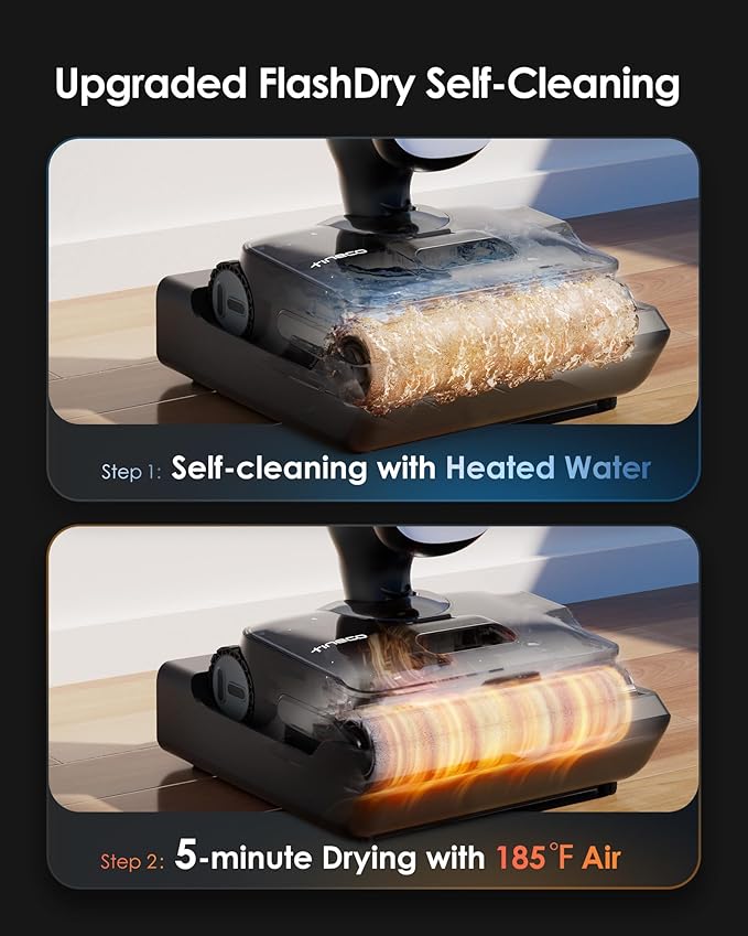 Tineco Floor One S9 Artist Pro Wet Dry Vacuum Cleaner, 22kPa Suction, 360째 SmoothDrive, Anti-Tangle Design, 185째F Flashdry, 75 Min Runtime, Dual-Edge Cleaning, 180째 Lay-Flat