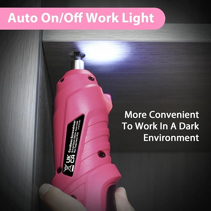 Pink Cordless Electric Screwdriver Set, 3.7V Rechargeable Small Electric Drill with 47pcs Driver Bit Set, Power 3Nm Screw Gun with 2 Position Handle, Flexible Shaft LED Light for Women