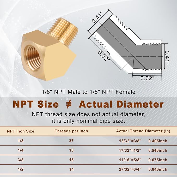 2pcs 1/8??Brass Fittings 45 Degree Barstock Street Elbow 1/8" NPT Male Pipe to 1/8" NPT Female Pipe Elbow Forged Brass Pipe Fittings