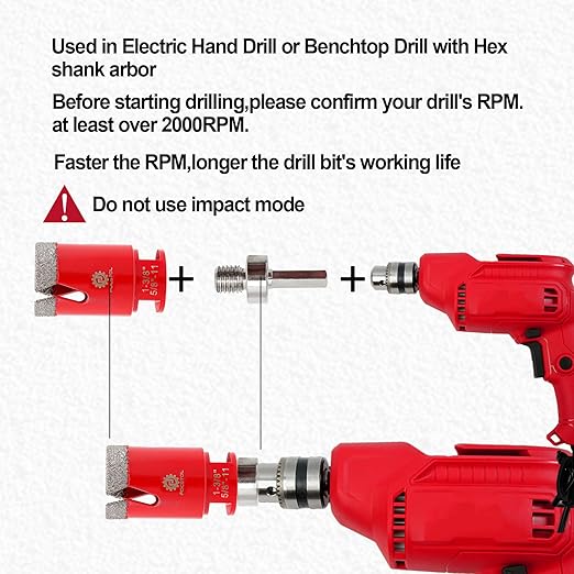 FOCSTOL Diamond Core Drill Bit Set - 7pcs (6/8/20/35mm+10mm Finger Milling Bit+35mm Beveling Chamfer Bit+HEX) Diamond Hole Saw Kit for Porcelain Ceramic Tile Marble Granite