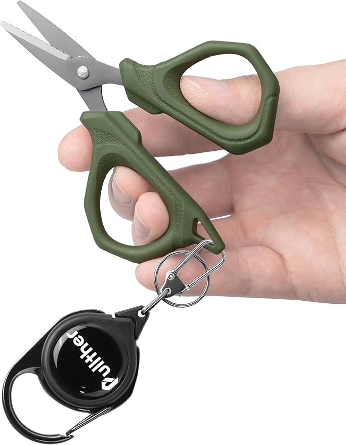 4.6" Fishing Scissors,Fishing Line Cutter for Braided Fishing Line,Fishing Gear with Tool Retractor,Non-Slip Grip Small Scissors for Saltwater & Freshwater
