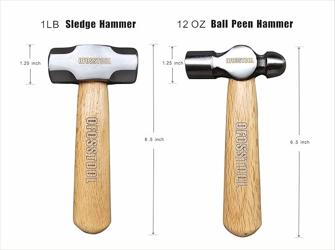 4PC Mini Hammer Set,Wood Oak Short Handle,11OZ Claw Hammer, 19OZ Sledge Hammer,12OZ Ball Peen Hammer,11OZ Engineers Hammer All Purpose for Striking DIY,Metalworking, Machinists and Engineers Craftsman