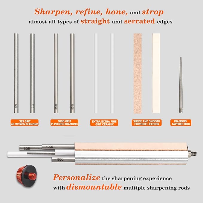 SHARPAL 210N TRANSFOROD 11-In-1 Adjustable Angle Knife Sharpener with Monocrystalline Diamond & Ceramic Rods, Tapered Rod & Leather Strops, Portable Sharpening Tool for Hunting & Outdoors