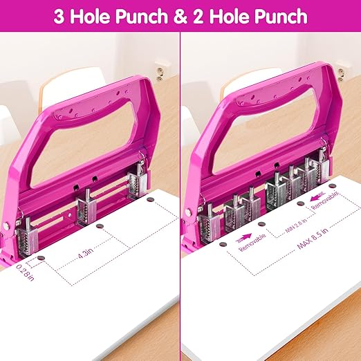 AFMAT 3 Hole Punch Heavy Duty, 9/32" Holes, 50-Sheet Hole Puncher 3 Ring, 50% Reduced Effort, Adjustable Two & Three Hole Punch, Metal Paper Puncher w/Large Chip Tray, Metal Paper Guide, HP18