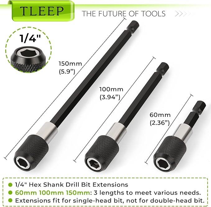 20 x Magnetic Nut Driver Set for Impact Drill + 3 x Power Drill Bit Extensions(50/100/150mm) + Storage Bag, 65MM Metric & SAE 1/4" Impact Driver Drill Bit Set, Cr-V Steel Screwdriver Socket Set