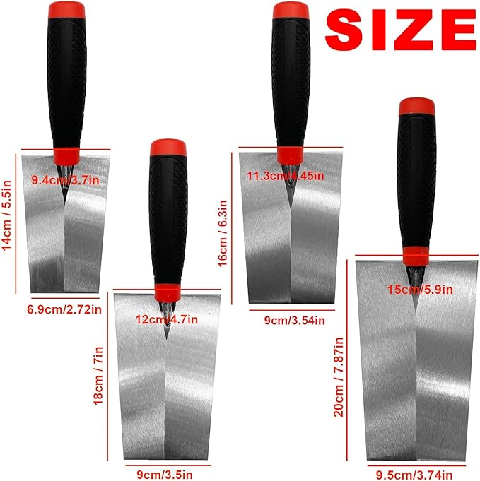 Bucket Margin Trowel Set, 4 Pcs Masonry Trowel Hand Tool Kit, Carbon Steel Bucket Brick Trowel for for Concrete, Cement, Plaster, Tile Construction Projects