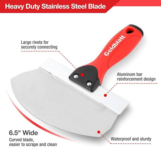Goldblatt 2 Pieces Bucket Scoop for Drywall, Plaster - Stainless Steel Bucket Scoop - 6.5 Inch Curved Contoured Blade, Upgrade Rustproof Scraper Tools with Soft-Grip Handle for Paint, Mortar