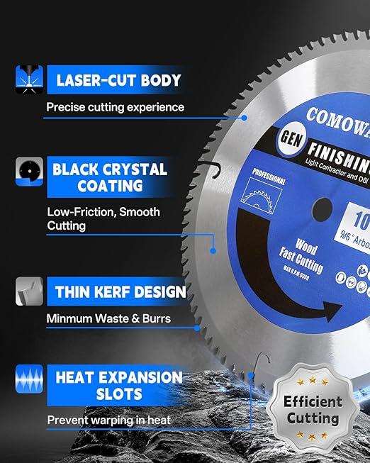COMOWARE 10 inch Miter Saws Blade, 80T ATB Circular Saw Blade, 5/8" Arbor, TCT Carbide-Tipped, Anti-Vibration, Teflon Anti-Stick, Miter Saws Blades for Wood, Laminate, Plywood & Hardwoods