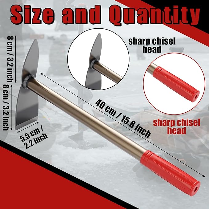 Pangda 16 Inch Heavy Duty Steel Chisel for Ice Fishing Double Head Long Chipper for Ice Fishing Drilling Outdoor Winter Rescue Breaking